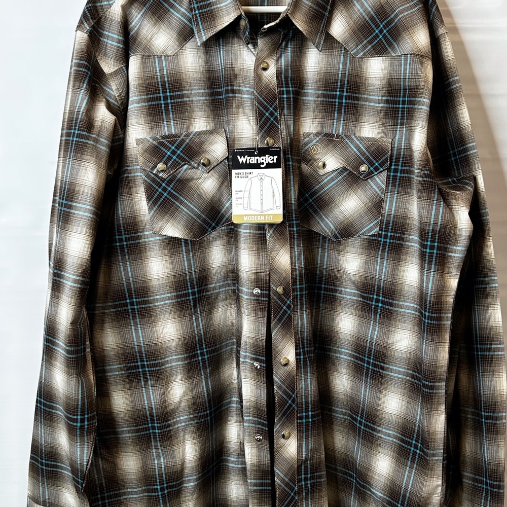 Wrangler Men's Plaid Shirt - Brown and Blue